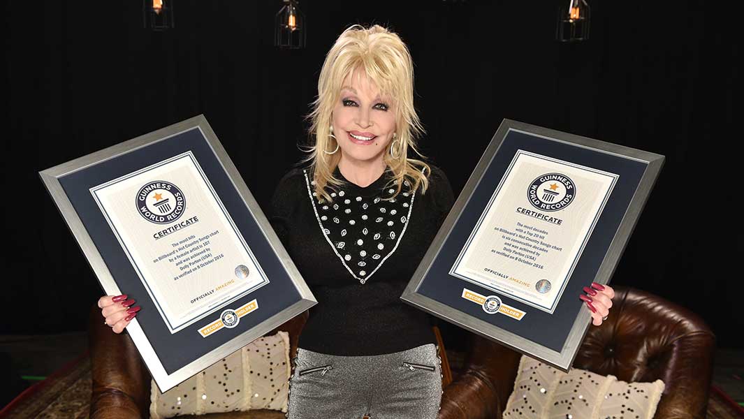 美国乡村音乐巨星Dolly Parton斩获两项吉尼斯世界纪录